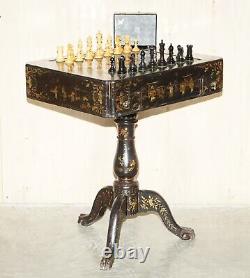 Antique Georgian Circa 1820 Chinese Chinoiserie Chessboard Backgammon Table