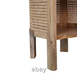 Armoire de chevet en rotin avec 2 étagères, finition légère en bois massif, style bohème, modèle Seeley.