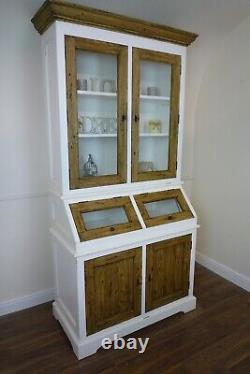 Buffet de cuisine de ferme en blanc/chêne vieilli, style vintage armoire à deux portes