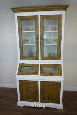 Buffet de cuisine de ferme en blanc/chêne vieilli, style vintage armoire à deux portes