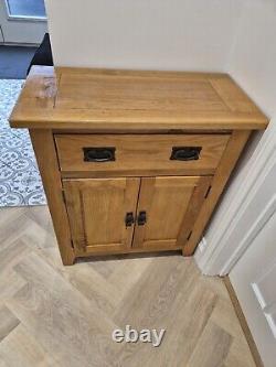 Buffet en chêne en bois massif petit 2 portes + 2 tiroirs de rangement pour couloir