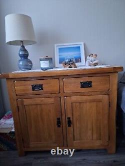 Buffet en chêne en bois massif petit avec 2 portes + 2 tiroirs armoire de rangement pour salle à manger