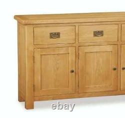 Buffet extra large Oakvale / Meuble de rangement latéral en bois massif à 4 tiroirs et 4 portes