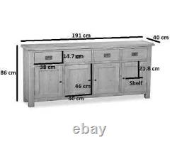 Buffet extra large Oakvale / Meuble de rangement latéral en bois massif à 4 tiroirs et 4 portes