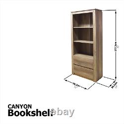 Canyon Chêne Étagère Bibliothèque Stand Cabinet Rangement 3 Étagères 2 Tiroirs