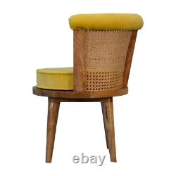 Chaise en rotin, velours moutarde, finition légère, assise en bois de manguier massif, style scandinave - Seeley.
