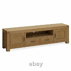 Chunky Oak Tv Stand Unité Extra Large 200cm Solid Wood Rustic Cabinet Abbey Grand