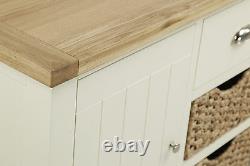 Daymer Peint Grand Sideboard Avec Paniers / Off White Large Cupboard & Oak Top