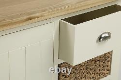 Daymer Peint Grand Sideboard Avec Paniers / Off White Large Cupboard & Oak Top