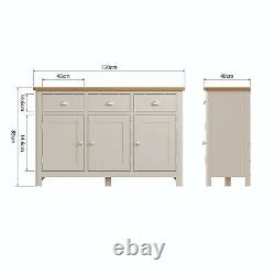 Dovedale Truffle Gris 3 Portes Buffet / Large Chêne Armoire En Bois Massif / Cabinet