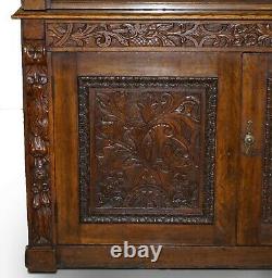Énorme Main Ornée Antique Victorian Oak Library Library Library Cupboard Base