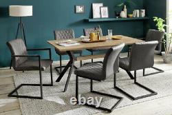 Ensemble De Salle À Manger Industrial Rectangle Metal Oak Table & Vintage Leather Dining Chairs