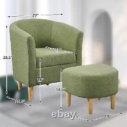 Fauteuil en tissu rembourré vert avec repose-pieds, siège de canapé individuel en lin