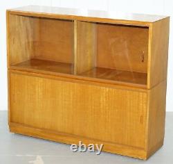 Grand Buffet Sized 1960's Simplex Honey Oak Stacking Bibliothèque Portes En Verre