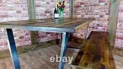 Industrial Live Edge Dining Table And Bench Set Reclaimed Vintage Dining Tops