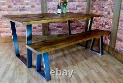 Industrial Live Edge Dining Table And Bench Set Reclaimed Vintage Dining Tops