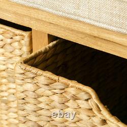 London Oak Hall Bench Solid Wood Hallway Shoe Storage Unit W Paniers & Coussin