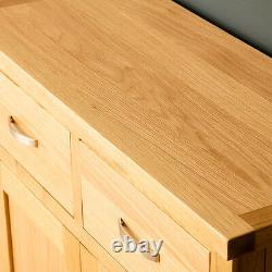 London Oak Small Sideboard Cabinet Light Solid Wood Cupboard 2 Portes & Tiroirs