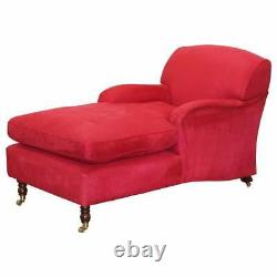 Luxueux Confortable Red Velvet Signature Scroll Arm Chaise Lounge Fauteuil