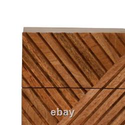 Meuble de chevet compact en bois avec 2 tiroirs et détails sculptés finition chêne