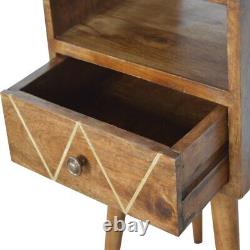 Mini Table de chevet avec tiroir incrusté en laiton en bois de manguier massif Yoffie