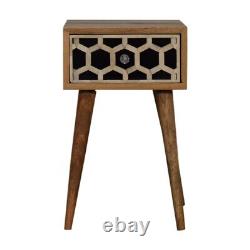 Mini table de chevet avec incrustation d'os, style scandinave, petit cabinet de nuit, monochrome.