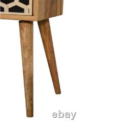 Mini table de chevet avec incrustation d'os, style scandinave, petit cabinet de nuit, monochrome.