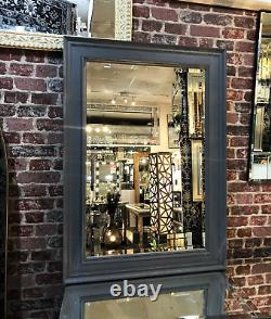 Miroir mural en verre design biseauté gris en rectangle en bois de chêne 107x76cm style libre