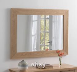 Miroir mural rectangulaire en bois de chêne avec design naturel de grain, cadre en verre biseauté 92x66cm