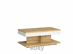 Moderne White Gloss Finition Chêne Table Basse Rectangle Salon Erla