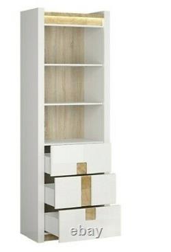 Moderne White Gloss Oak Effect Library Display Cabinet Storage Unit Leds Alameda