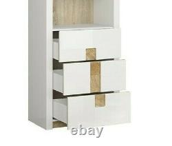 Moderne White Gloss Oak Effect Library Display Cabinet Storage Unit Leds Alameda