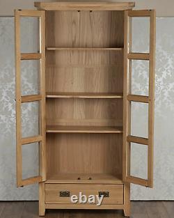 Oak Display Cabinet Solid 2 Portes 1 Tiroir À Chunky Harrogate Naturel