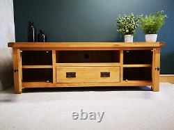 Oak Large Tv Stand / Wide Television Unit / Solid Wood Media Cabinet DVD Storage