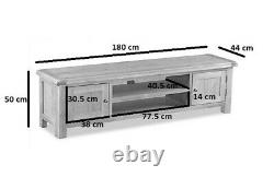 Oakvale Large Low Line Media Stand / Solid Wood 2 Drawer Tv Unit / 180cm De Large