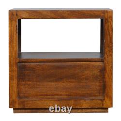 Petite table de chevet avec tiroir à poignée en laiton, petite table d'appoint de rangement en bois de mangue