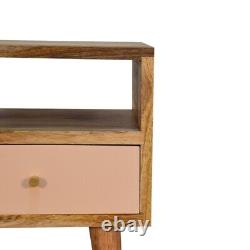 Petite table de chevet en bois de manguier peinte en rose blush compacte chevet plus petit