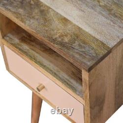 Petite table de chevet en bois de manguier peinte en rose blush compacte chevet plus petit