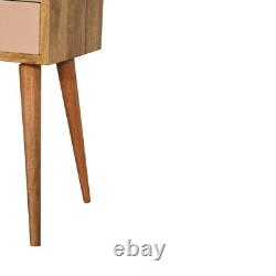 Petite table de chevet en bois de manguier peinte en rose poudré, compacte et petite table de nuit.