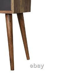 Petite table de chevet étroite avec tiroir gris, table de nuit compacte en bois de manguier.