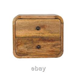 Petite table de chevet murale flottante en bois clair avec 2 tiroirs, faite à la main.