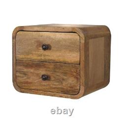Petite table de chevet murale flottante en bois clair avec 2 tiroirs, faite à la main.