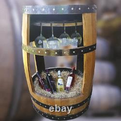Recycled Solid Oak Pub Whiskey Cask Boissons Table Avec Support En Verre Et Stockage