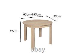 Set Petite Table Ronde En Chêne Sonoma & 4 Chaises, S'étendant Jusqu'à 195cm, De Haute Qualité