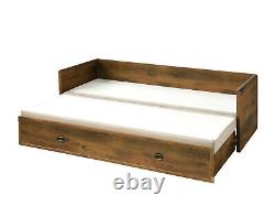 Sofa Bed Fold Out Storage Beige Fabric Oak Finish & Metal Detail Indiana Rustic