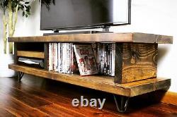 Solid Wood Rustic Handmade Pine Blissford Tv Unit/stand, Fini En Chêne Chunky