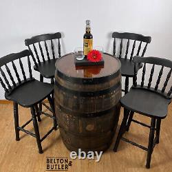 Table À Barreaux Whisky De Chêne Et Ensemble De Quatre Tabourets