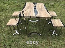 Table À Manger Sur Mesure Et 4 Tabourets X Solid Oak Dining Set Epoxy Stainless Steel