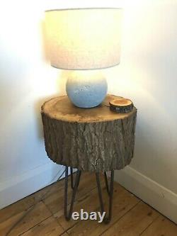 Table Basse / Support De Lampe En Tranche De Chêne Massif Avec 14 Pattes D'épingle À Cheveux