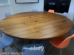 Table à manger à base ronde large de 8, 10, 12 et 14 places, avec plateau épais sur mesure de 44 mm.